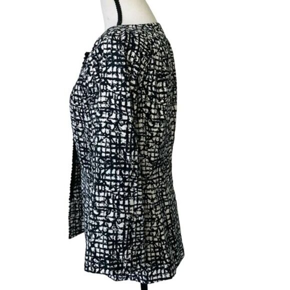 LAFAYETTE 148 Black White Cotton Button Front 3/4 Sleeve Lined Jacket Size 4 - Picture 3 of 12